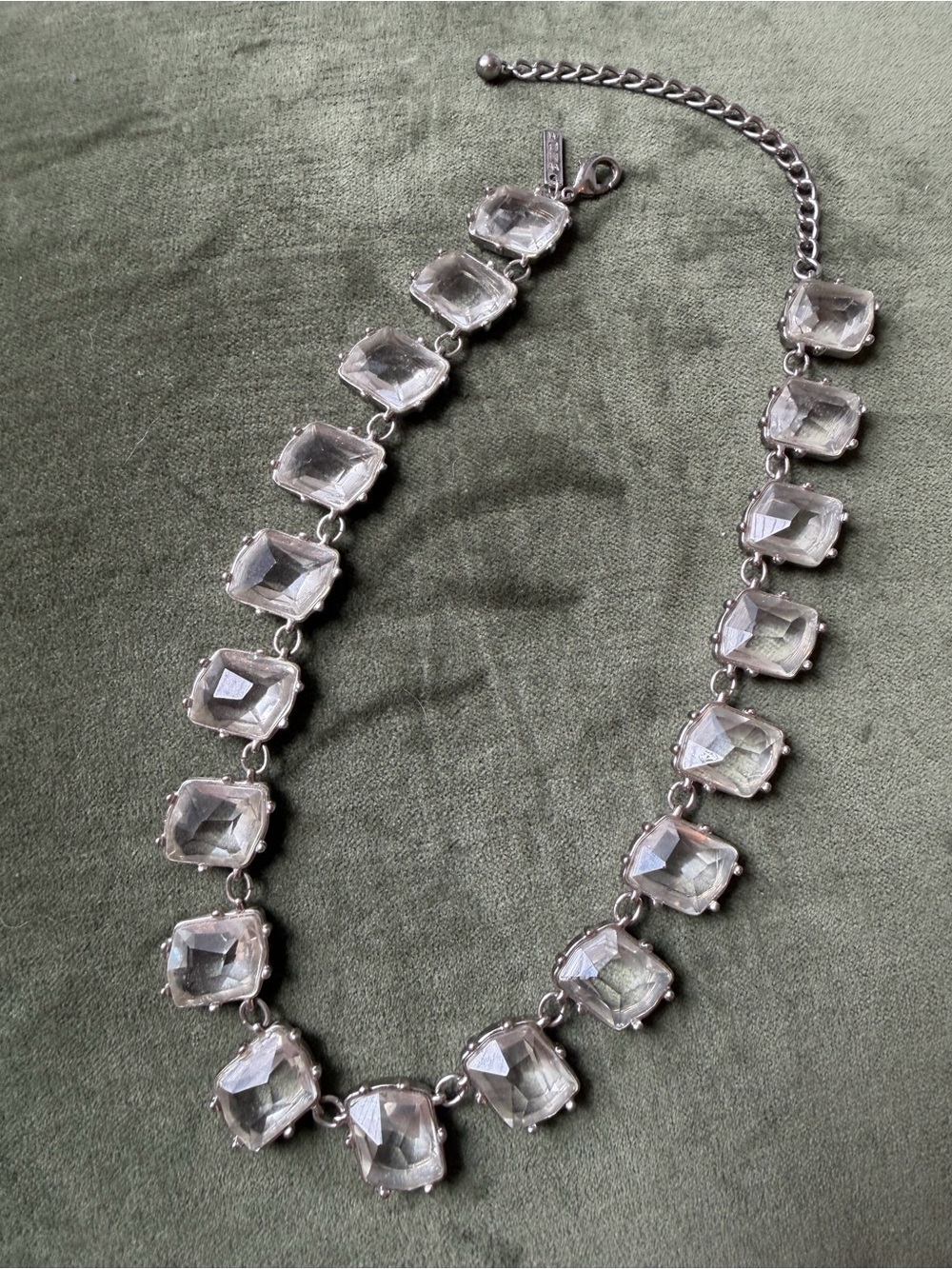 WHBM Silver Crystal Square Link Necklace